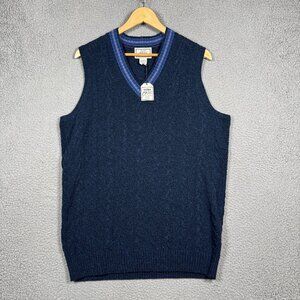 Jos A Bank Sweater Vest Mens Size Large Marled Speckled Navy Wool Blend Lightwei